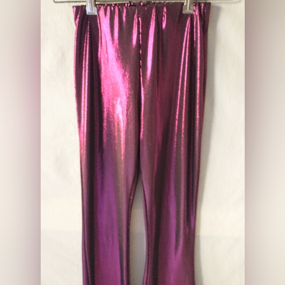 PAPEROC - Metallic Fushia on Black Lightweight Flare Bottom Pants - XS - Picture 5 of 13